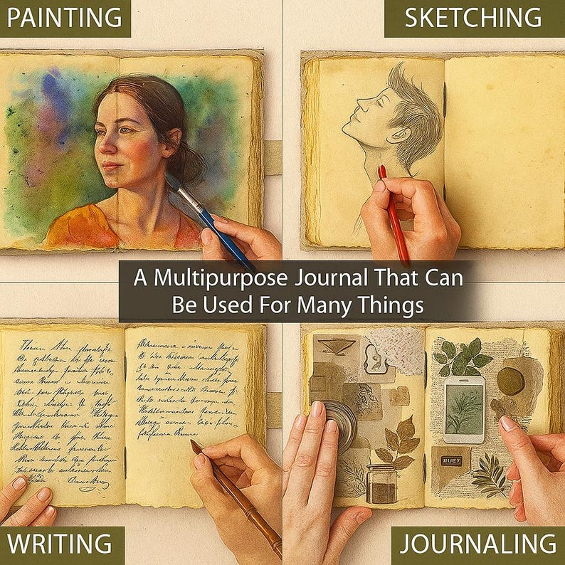 Handcrafted 7 Chakra leather journal with stones & recycled paper. Perfect for mindfulness, meditation, stress relief & as a meaningful eco-friendly gift.