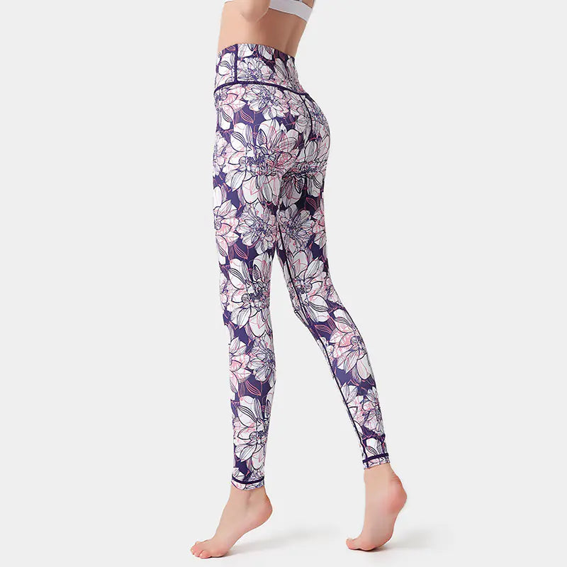 High Waist Floral Print Yoga Pants for Women – Butt Lifting, Non-See Through Gym Leggings