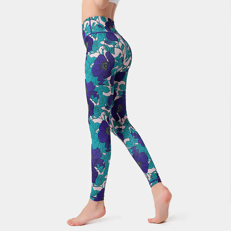 High Waist Floral Print Yoga Pants for Women – Butt Lifting, Non-See Through Gym Leggings