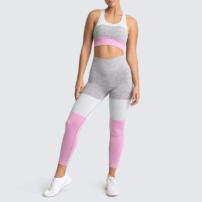 Women’s Yoga Colourblock Outfit Set | Seamless High-Waist Sportswear for Yoga, Gym & Fitness