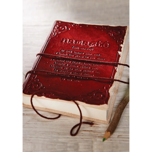 Embossed Leather Notebook with Namaste Design – Handmade Eco-Friendly Journal