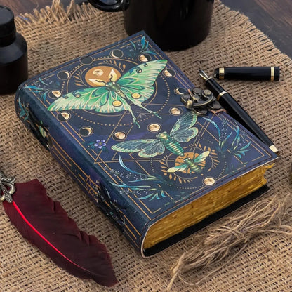 Leather Journal Vintage Notebook with Butterfly Print – Handmade Real Leather Diary