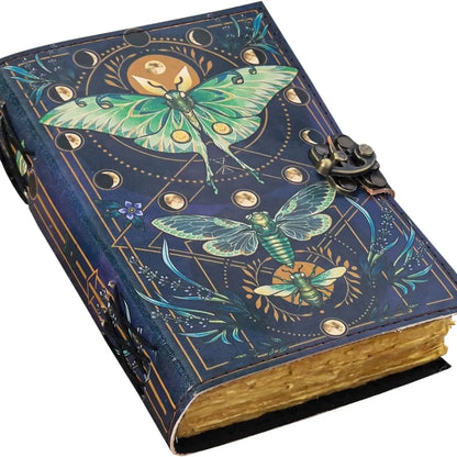 Leather Journal Vintage Notebook with Butterfly Print – Handmade Real Leather Diary