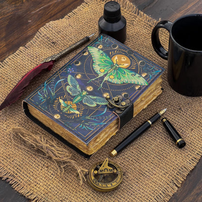 Leather Journal Vintage Notebook with Butterfly Print – Handmade Real Leather Diary