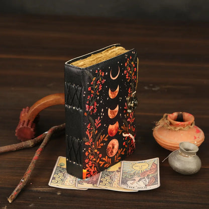Leather Journal Blank Vintage Notebook with Moon Print – Handmade Real Leather Diary