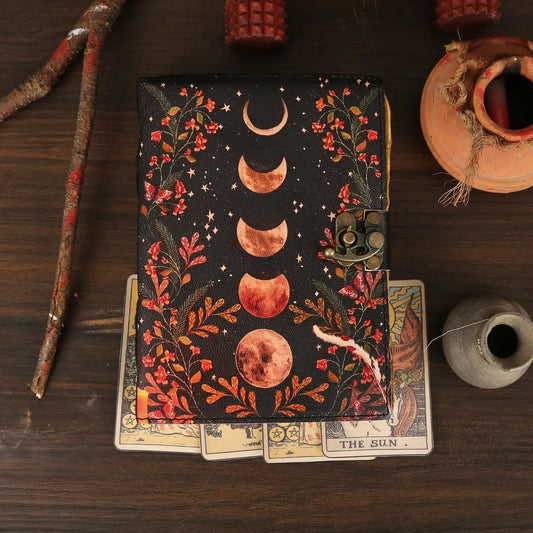 Leather Journal Blank Vintage Notebook with Moon Print – Handmade Real Leather Diary