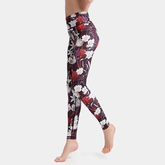 High Waist Floral Print Yoga Pants for Women – Butt Lifting, Non-See Through Gym Leggings