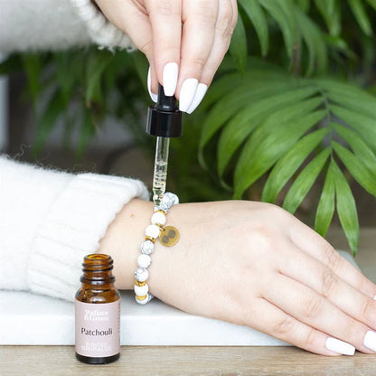 Stress Less Howlite Crystal Essential Oil Bracelet – Lava Bead Diffuser with Patchouli Oil