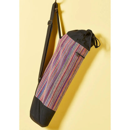 Rainbow Gheri Yoga Mat Bag – Handmade Cotton Carrier with Pocket and Strap