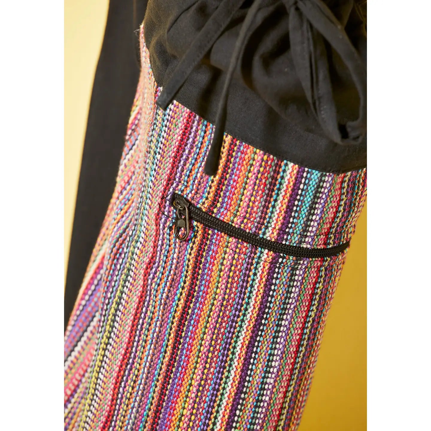 Rainbow Gheri Yoga Mat Bag – Handmade Cotton Carrier with Pocket and Strap