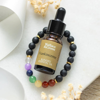 Seven Chakras Lava Bead Bracelet with Frankincense Oil – Healing Crystal Diffuser Gift Set