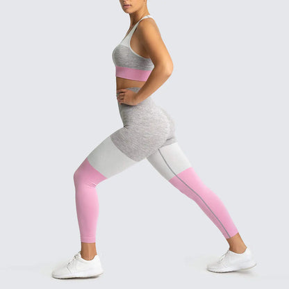 Women’s Yoga Colourblock Outfit Set | Seamless High-Waist Sportswear for Yoga, Gym & Fitness