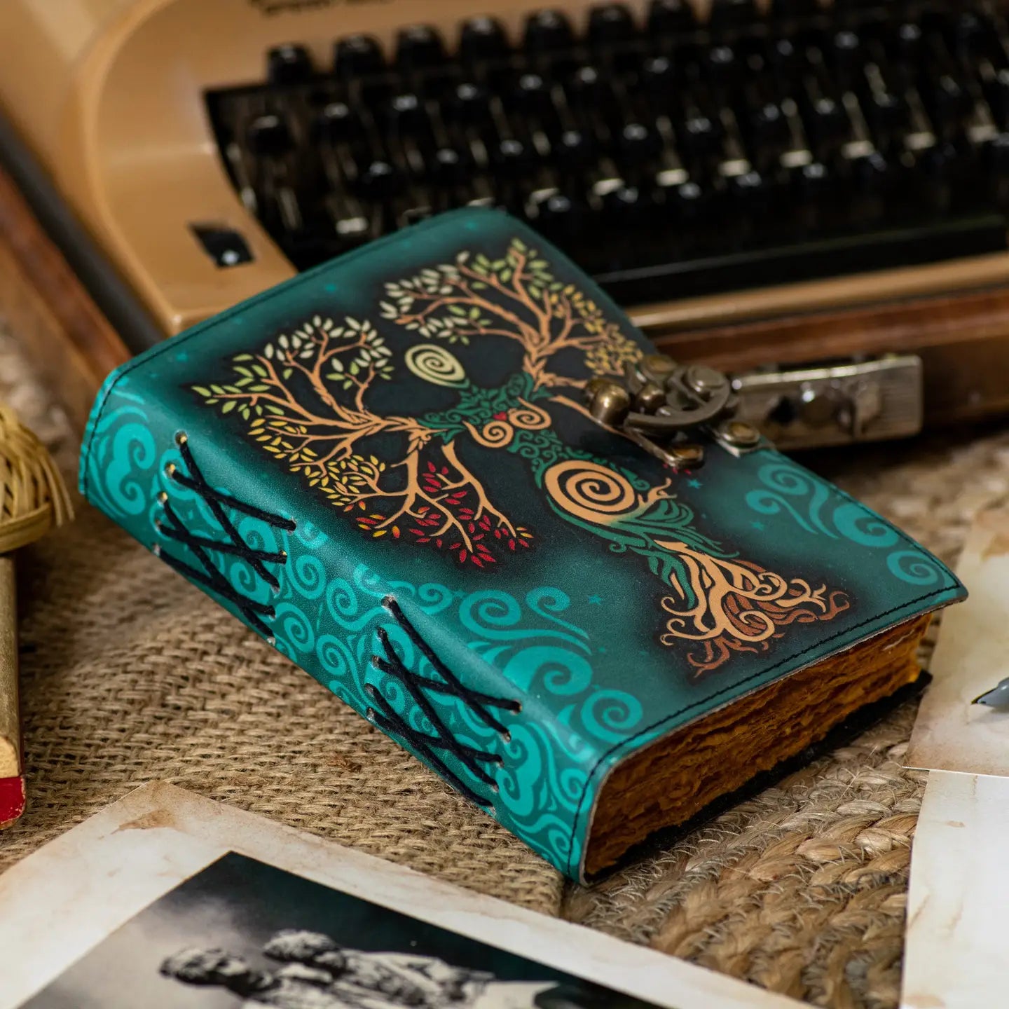 Vintage Leather Journal Diary with Mother of Earth Print – Handmade, Eco-Friendly