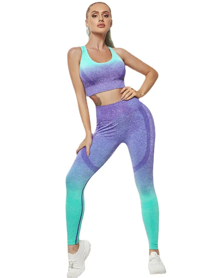 Tie Dye Gradient Seamless Yoga Set for Women – 2-Piece High Waist Leggings & Sports Bra