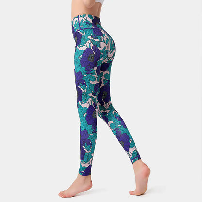 High Waist Floral Print Yoga Pants for Women – Butt Lifting, Non-See Through Gym Leggings