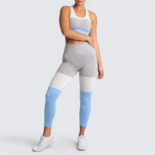 Women’s Yoga Colourblock Outfit Set | Seamless High-Waist Sportswear for Yoga, Gym & Fitness