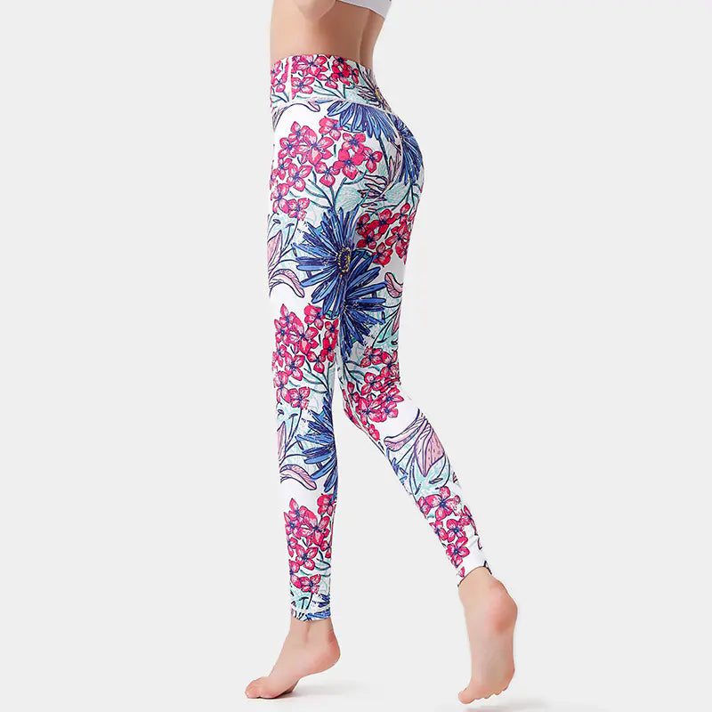 High Waist Floral Print Yoga Pants for Women – Butt Lifting, Non-See Through Gym Leggings