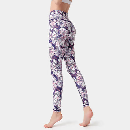High Waist Floral Print Yoga Pants for Women – Butt Lifting, Non-See Through Gym Leggings