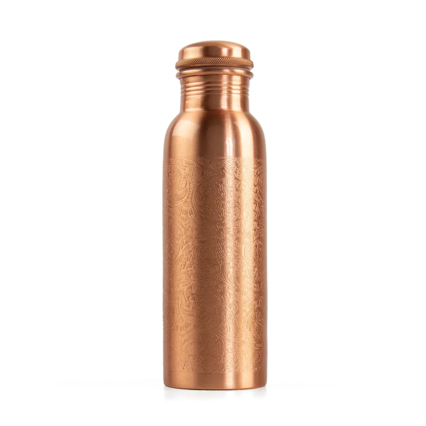 Copper Water Bottle with Screw Cap – Ayurvedic, Engraved or Hammered, Eco-Friendly