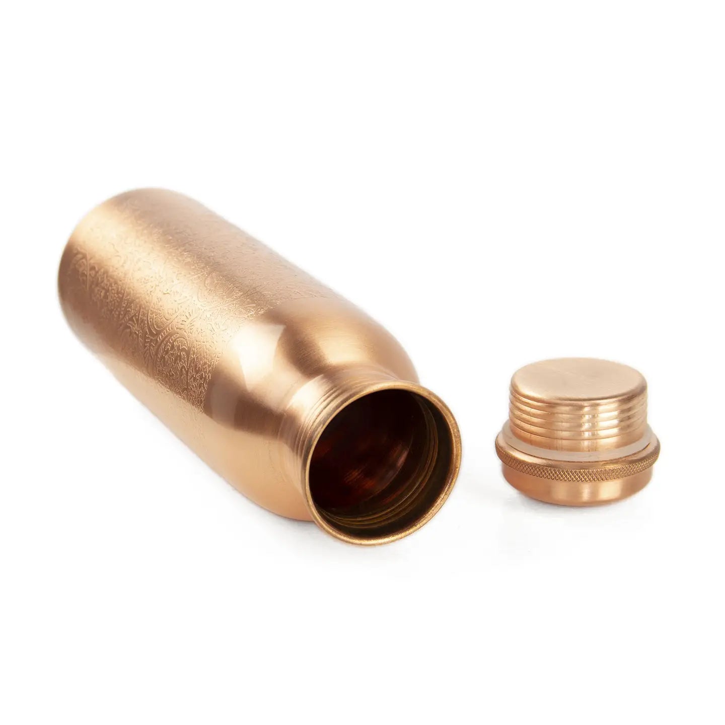 Copper Water Bottle with Screw Cap – Ayurvedic, Engraved or Hammered, Eco-Friendly