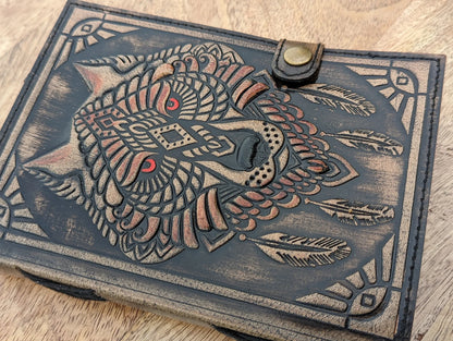 Leather Embossed Wolf Journal – Handmade Buffalo Leather Notebook with 200 Recycled Pages